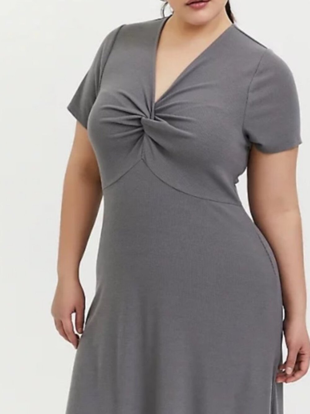 Torrid Grey Gray Soft Twist Front Skater Midi Knee Length Dress NWT 1X 1 14 16